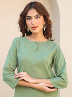 Thumbnail for Janasya Dark Cotton Solid A-Line Top & Bottom Set