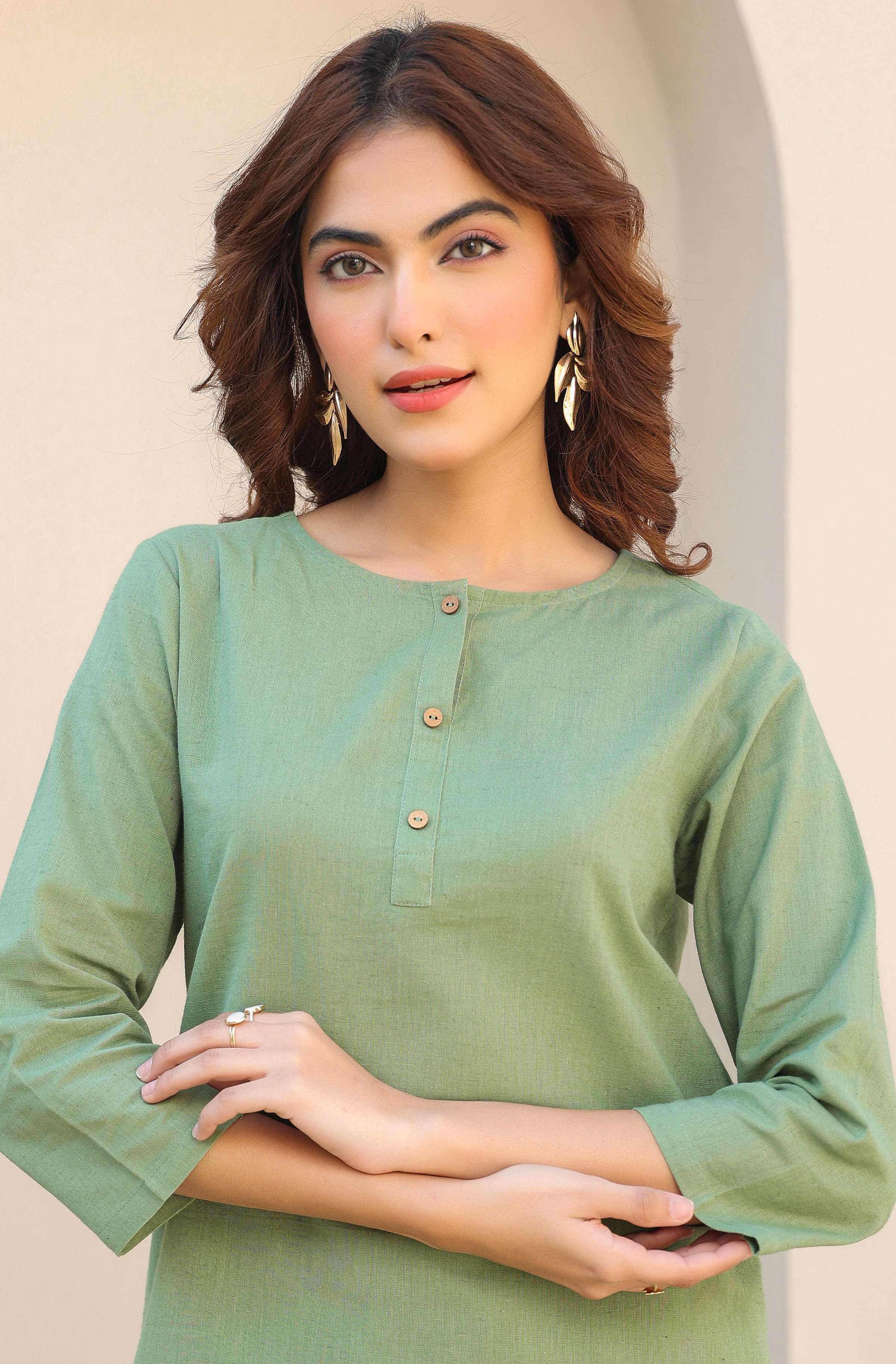 Janasya Dark Cotton Solid A-Line Top & Bottom Set