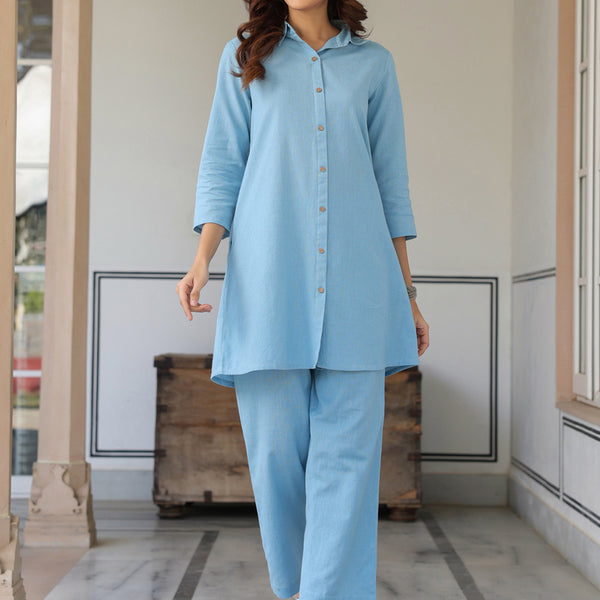 Janasya Light Cotton Solid Straight Top & Bottom Set