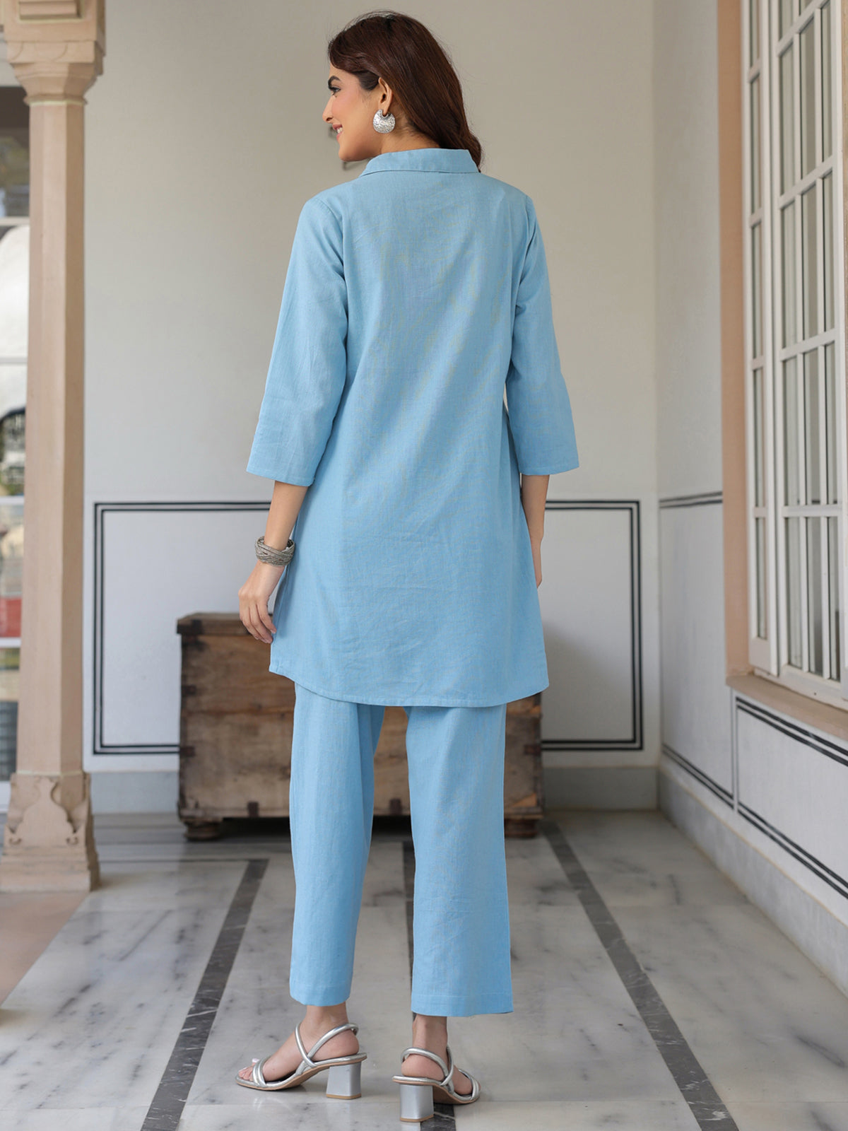 Janasya Light Cotton Solid Straight Top & Bottom Set