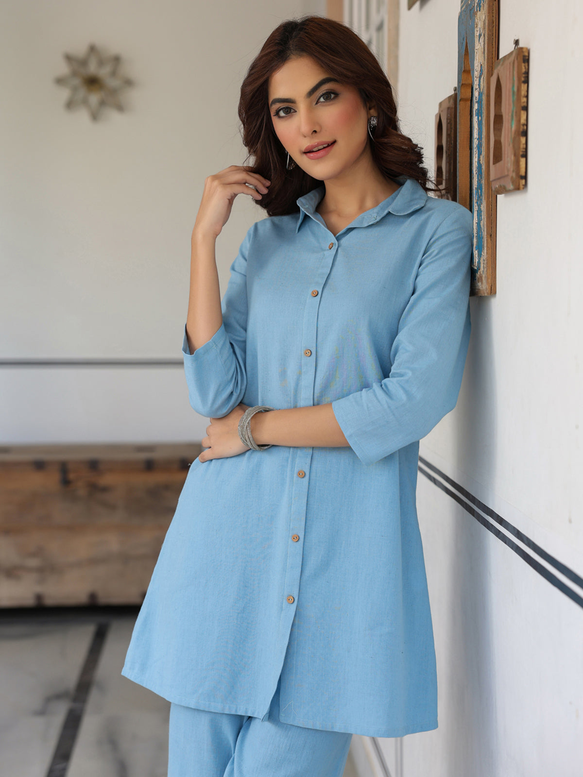 Janasya Light Cotton Solid Straight Top & Bottom Set