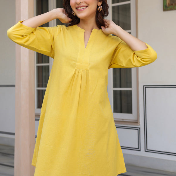 Janasya Bright Cotton Solid A-Line Top & Bottom Set