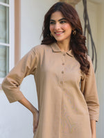 Thumbnail for Janasya Dark Cotton Solid A-Line Top & Bottom Set