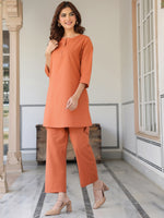 Thumbnail for Janasya Dark Cotton Solid A-Line Top & Bottom Set