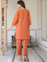 Thumbnail for Janasya Dark Cotton Solid A-Line Top & Bottom Set