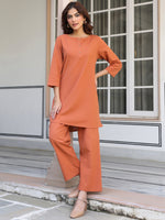 Thumbnail for Janasya Dark Cotton Solid A-Line Top & Bottom Set