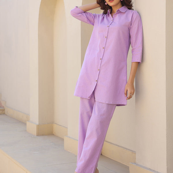 Janasya Light Cotton Solid A-Line Top & Bottom Set
