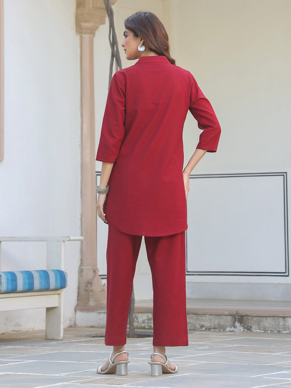 Janasya Dark Cotton Solid A-Line Top & Bottom Set