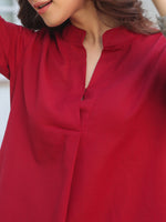 Thumbnail for Janasya Dark Cotton Solid A-Line Top & Bottom Set