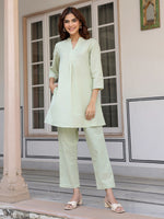 Thumbnail for Janasya Light Cotton Solid A-Line Top & Bottom Set