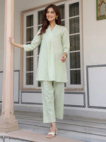 Thumbnail for Janasya Light Cotton Solid A-Line Top & Bottom Set
