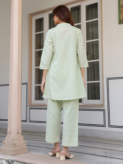 Janasya Light Cotton Solid A-Line Top & Bottom Set - Distacart