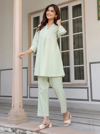 Janasya Light Cotton Solid A-Line Top & Bottom Set - Distacart