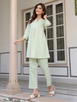 Thumbnail for Janasya Light Cotton Solid A-Line Top & Bottom Set