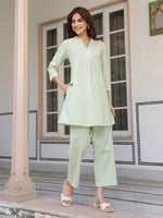 Thumbnail for Janasya Light Cotton Solid A-Line Top & Bottom Set