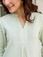 Thumbnail for Janasya Light Cotton Solid A-Line Top & Bottom Set