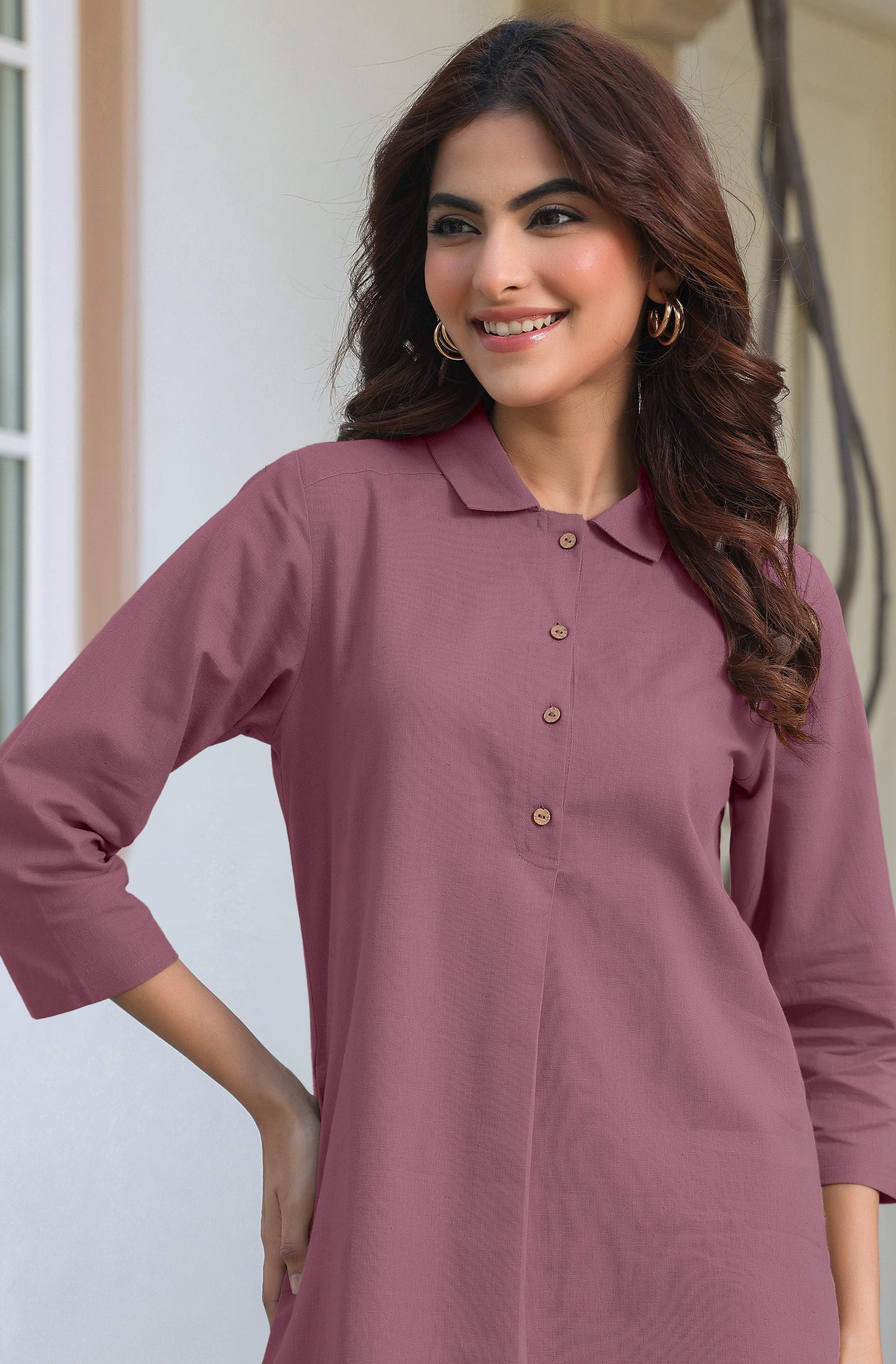 Janasya Light Cotton Solid A-Line Top & Bottom Set