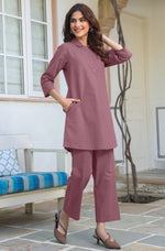 Thumbnail for Janasya Light Cotton Solid A-Line Top & Bottom Set