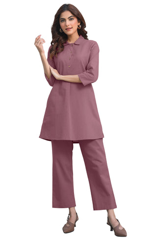 Janasya Light Cotton Solid A-Line Top & Bottom Set