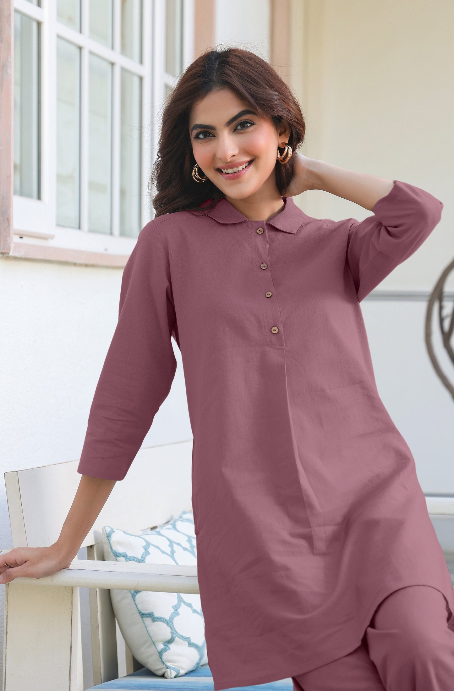 Janasya Light Cotton Solid A-Line Top & Bottom Set - Distacart