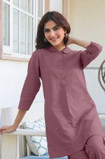 Thumbnail for Janasya Light Cotton Solid A-Line Top & Bottom Set