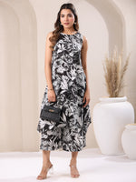 Thumbnail for Janasya Dark Rayon Floral A-Line Top & Bottom Set