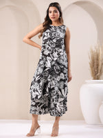 Thumbnail for Janasya Dark Rayon Floral A-Line Top & Bottom Set