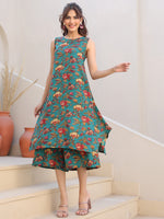 Thumbnail for Janasya Dark Rayon Floral A-Line Top & Bottom Set