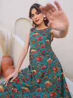 Thumbnail for Janasya Dark Rayon Floral A-Line Top & Bottom Set