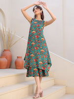 Thumbnail for Janasya Dark Rayon Floral A-Line Top & Bottom Set