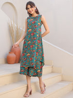 Thumbnail for Janasya Dark Rayon Floral A-Line Top & Bottom Set