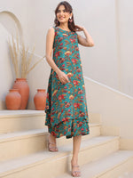 Thumbnail for Janasya Dark Rayon Floral A-Line Top & Bottom Set