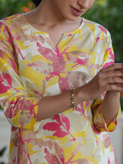 Janasya Bright Cotton Floral Straight Top & Bottom Set - Distacart
