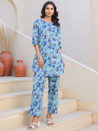 Janasya Bright Cotton Floral Straight Top & Bottom Set