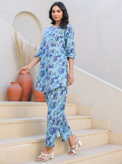 Janasya Bright Cotton Floral Straight Top & Bottom Set - Distacart