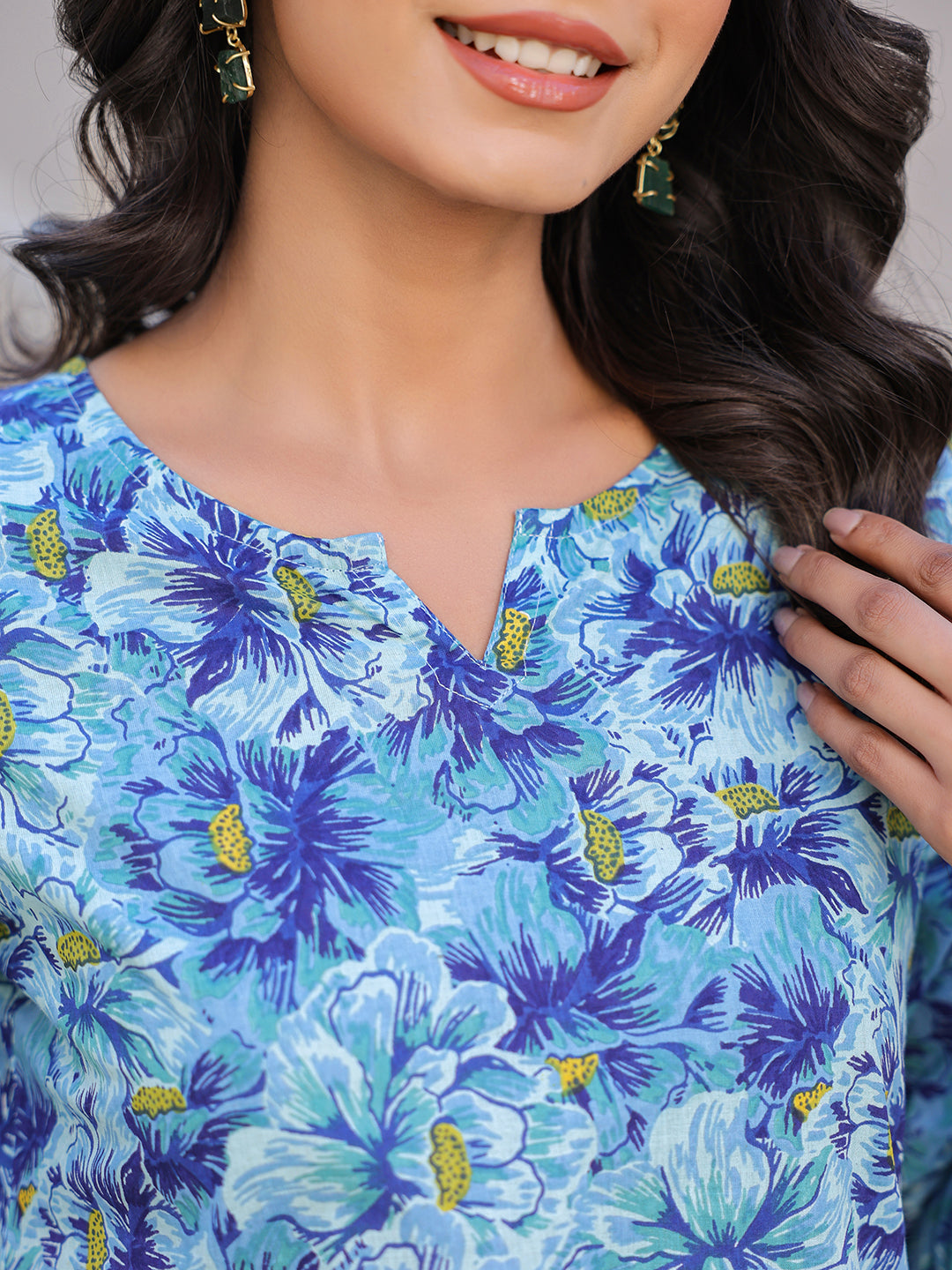 Janasya Bright Cotton Floral Straight Top & Bottom Set