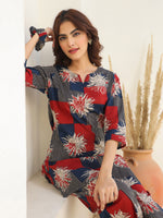 Thumbnail for Janasya Dark Cotton Geometric Straight Top & Bottom Set