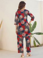 Thumbnail for Janasya Dark Cotton Geometric Straight Top & Bottom Set