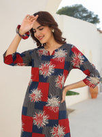 Thumbnail for Janasya Dark Cotton Geometric Straight Top & Bottom Set