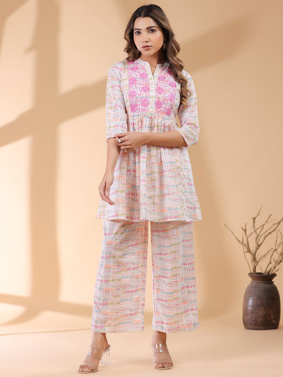 Janasya Light Cotton Abstract A-Line Top & Bottom Set