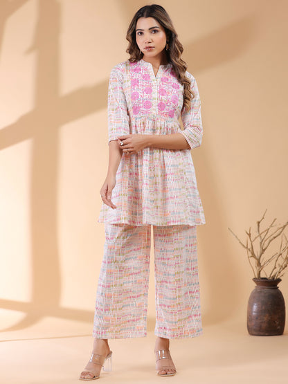 Janasya Light Cotton Abstract A-Line Top & Bottom Set - Distacart