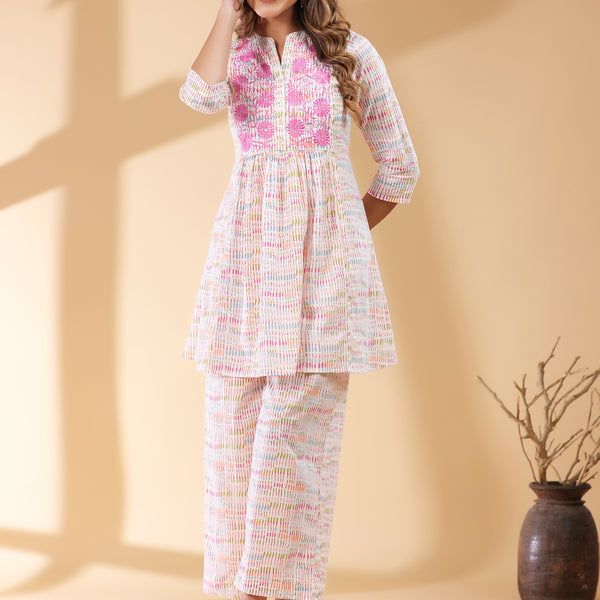 Janasya Light Cotton Abstract A-Line Top & Bottom Set