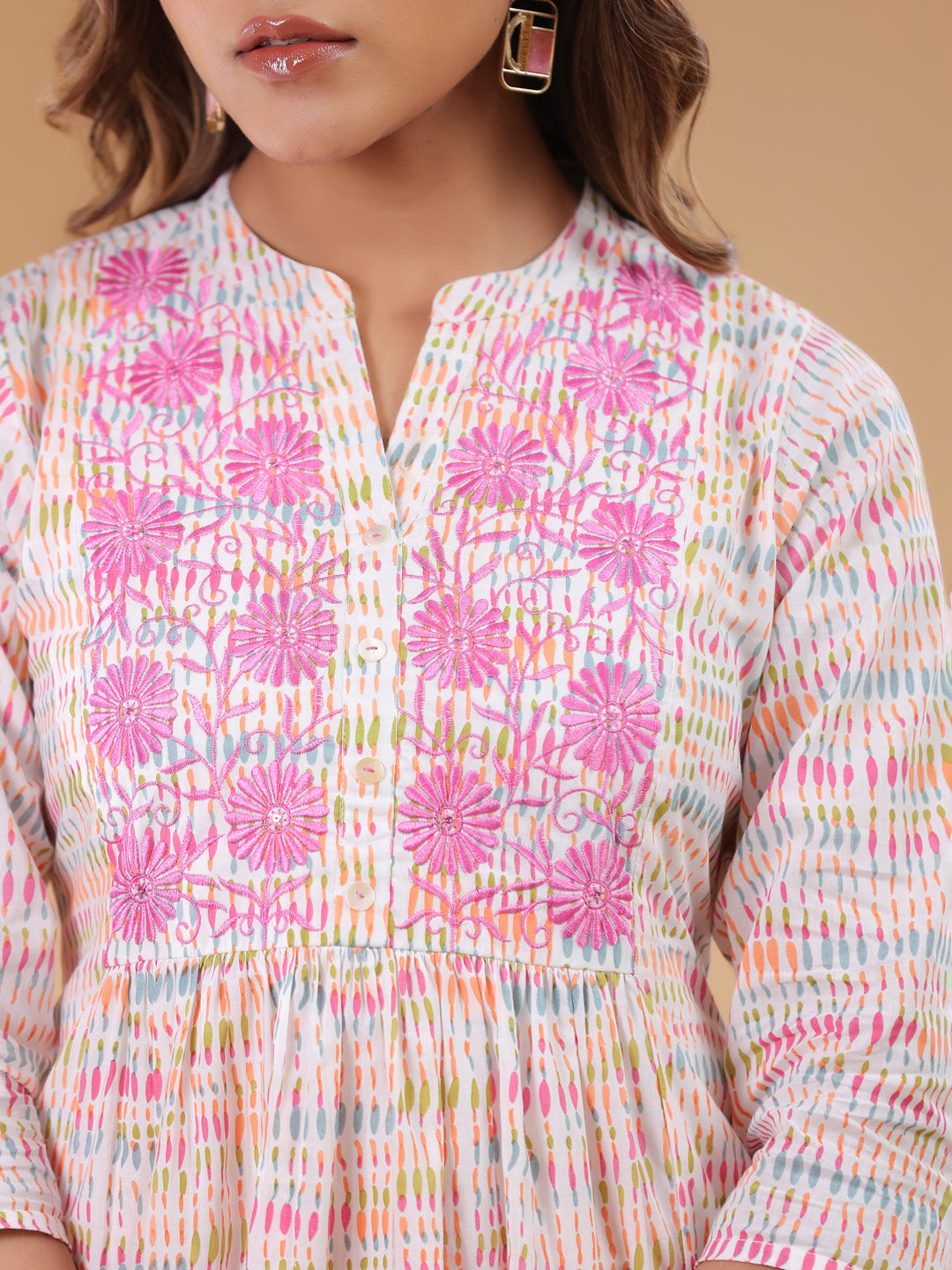 Janasya Light Cotton Abstract A-Line Top & Bottom Set