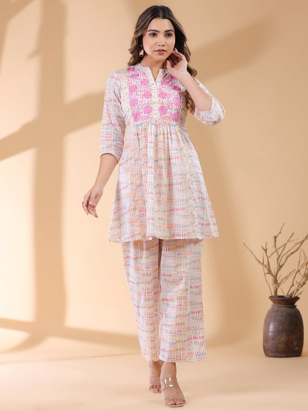 Janasya Light Cotton Abstract A-Line Top & Bottom Set