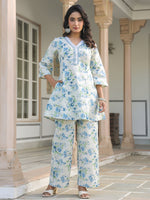 Thumbnail for Janasya Light Cotton Yoke Embroidery A-Line Top & Bottom Set