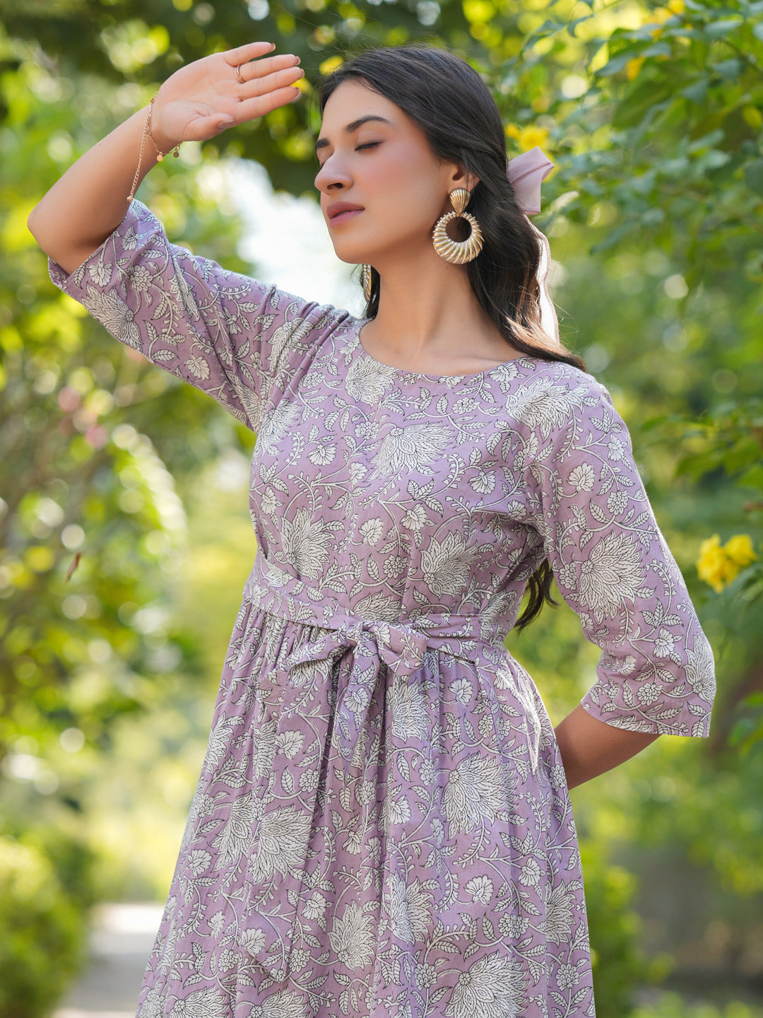 Janasya Light Cotton Floral Tiered Dress