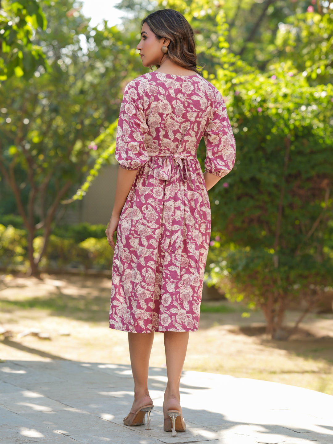 Janasya Light Cotton Floral Gathered Dress