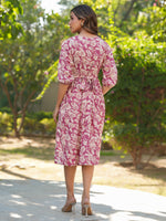 Thumbnail for Janasya Light Cotton Floral Gathered Dress