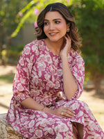 Thumbnail for Janasya Light Cotton Floral Gathered Dress