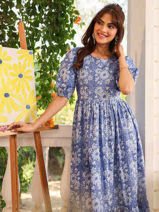 Janasya Light Cotton Floral Tiered Dress